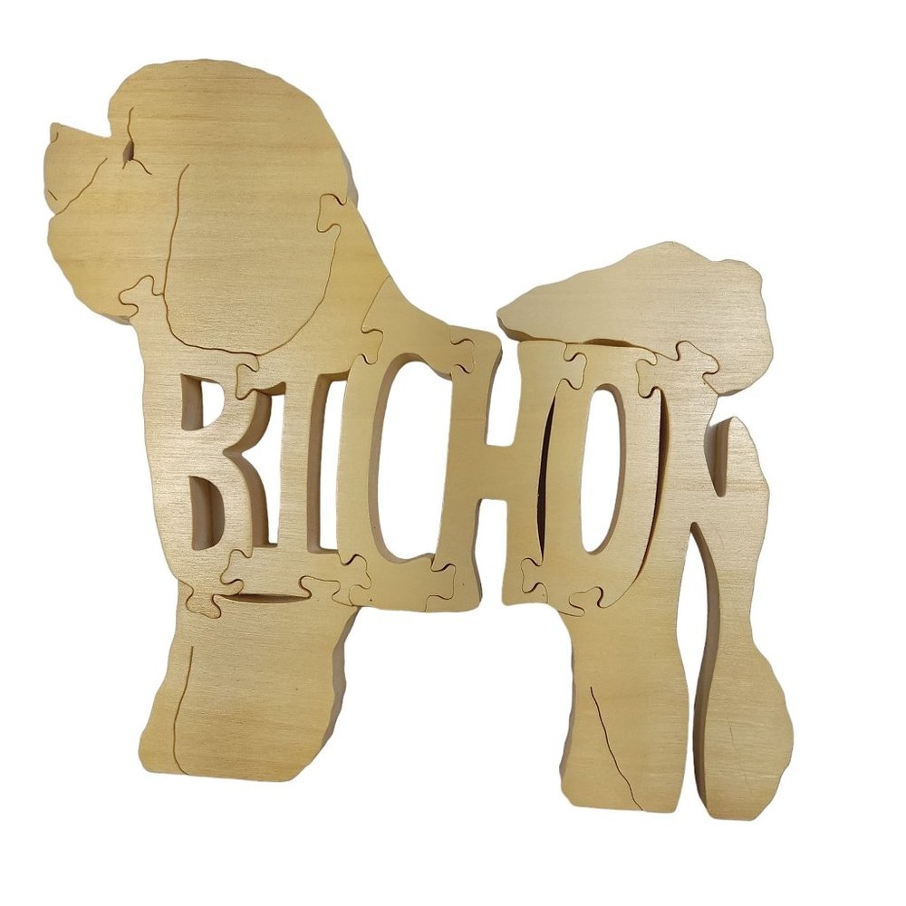 Bichon Dog Wooden Scroll Jigsaw Puzzle Figurine Art Wood USA Signed By Maker